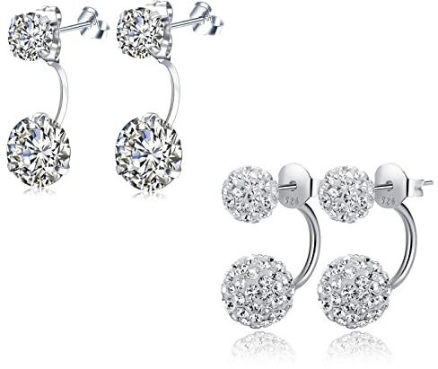 Bo Win 925 Sterling Silber Ohrringe Damen - Doppel Kugeln Ohrstecker Mit Zirkonia, Runde Ohrhänger Für Frauen Und Mädchen