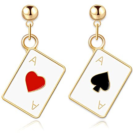 Einzigartige lustige 18 Karat vergoldete hypoallergene Poker-Herzen und Pik-Ass-Spielkarten baumeln Tropfen-Ohrstecker für Frauen-Mädchen-Glücksspiel-Casino-Schmuck-Geschenk