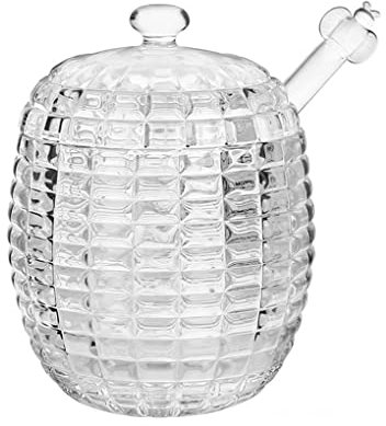 MEETOZ Glass Honey Pot, Equipped with Glass Honey Stick, Honey Pot Glasss Holder Dispenser, For home kitchens