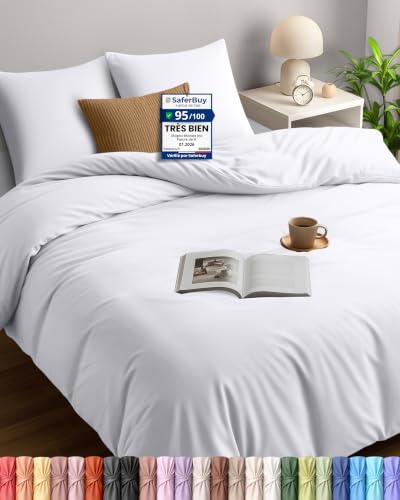 Utopia Bedding Bettwäsche 220x240 cm + 2 Kissenbezüge 65x65 cm, Weiß | Bettbezug Mikrofaser mit Reißverschluss, Oeko-TEX Zertifiziert, Einfache Montage – ideal für Zuhause und Hotels