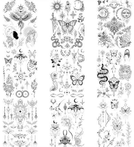 9 Bögen Fake Tattoos Schlange Tattoo Schmetterling Tattoo Medusa Tattoo Sonne Mond Tattoo P9