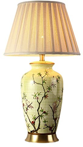 HUIBAOGONG American Flower and Bird Ceramic Table Lamp, 27 Chinoiserie LED Table Lamp , Classic Cottage Bedside Desk Nightstand Lamp