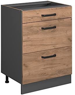 Vicco Mueble bajo de Cocina R-Line, Roble Dorado/Antracita, 60 cm con cajones, sin encimera