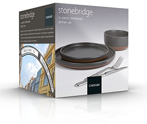 Carnaby Stonebridge 12pc Stoneware Dinner Set-Grey