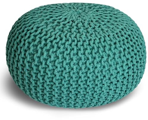 casamia Pouf Ø 55 o. 45 cm Strickhocker Sitzpouf Bodenkissen für Innen Indoor Größe ø 55 cm, Farbe türkis