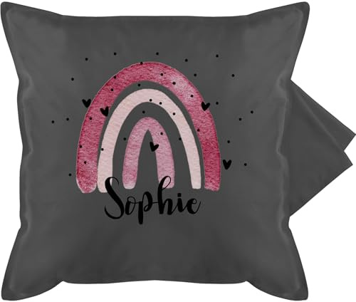 Kissenbezug - Boho Regenbogen I Boho Rainbow - 50 x 50 cm - Grau - personalisiertes kissen name namenskissen bohemian kita kuschelkissen regenbogenkissen individuell personalisierter pillow