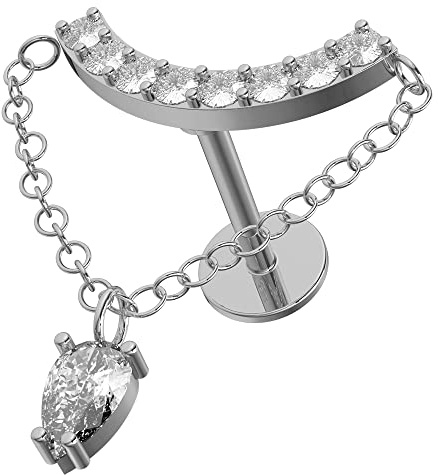 AZARIO LONDON Pendiente de Acero quirúrgico con circonita cúbica en Forma de Pera, para labret, cartílago, Trago, hélice, caracola, Acero quirúrgico, Calibre 16