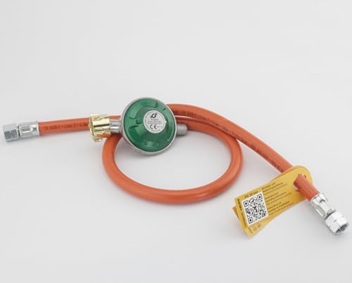 Juego de regulador de presión de gas con adhesivo de seguridad, regulador de presión de gas en juego con manguera en diferentes longitudes para hornillos de gas, barbacoas de gas o paelleras (30 mbar