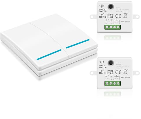Aroidful Interruptor de Luz Inalámbrico, controlador RF 433MHZ | con mando a distancia, Interruptor Inalámbrico de 240 V, Sin Cableado, Con Batería, Blanco