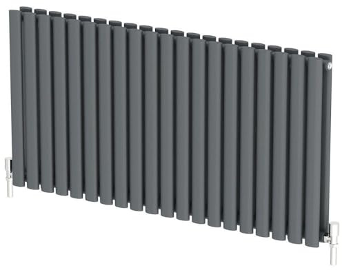 Radiant Living Anthracite Horizontal Radiator 600 x 1200mm – Double Panel Oval Column Designer Radiator, High Efficiency Modern Steel Heating for Living Room & Bathroom