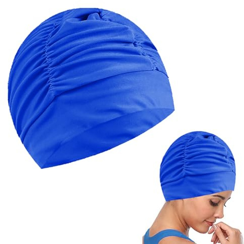 KARELLS Cuffia Piscina Donna e Uomo, Cuffia Piscina per Adulti con Capelli Lunghi, Cuffia da nuoto per capelli lunghi, Cuffia Piscina Donna e da uomo, per Bagno Nuoto e Sport, Blu