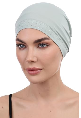 Deresina Damen-Haube aus Bambus, einfarbig oder mit Schmucksteinen besetzt, für Haarausfall, Chemo-Kopfbedeckung, mint, Einheitsgröße