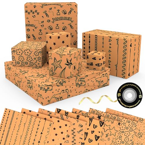 Papel de regalo para regalo de cumpleaños, juego de 7 hojas reciclables de papel de regalo
