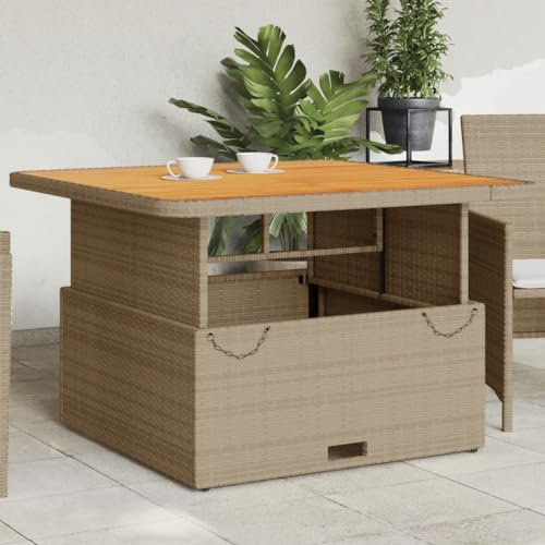 Bulliing Gartentisch Terrassentisch Wetterfest Lounge Tisch Outdoor BalkonhäNgetisch Beige 110x110x71 cm Poly Rattan und Akazienholz