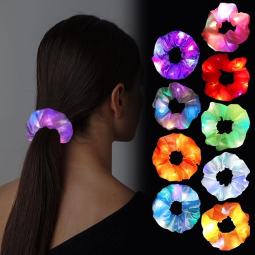 9 Stück Leuchtende Haargummis, LED Haarschmuck mit 3 Licht Modi | Leuchtende Haarbänder, Elastische LED Haargummis Mädchen Leuchtender Haarschmuck für Neujahr Party, Karneval, Kostümpartys