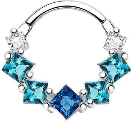 KUNASSHIR 16G Blauer Edelstein Septum Piercings Helix Piercing Schmuck Daith Ohrring Knorpelringe Hinged Clicker Conch Piercing Ohrring Septum Schmuck für Frauen