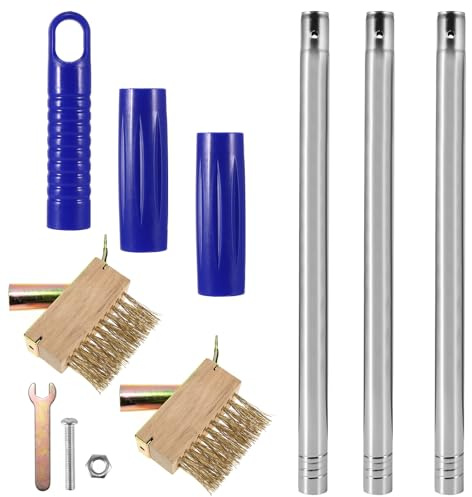 Jasfyee Weed Brush, Block Paving Weeding Tool with 59 Inch Retractable Handle, Patio Brush with Copper Wire Bristles and Metal Scraper, Patio Cleaner Brush (With 2 brush heads)