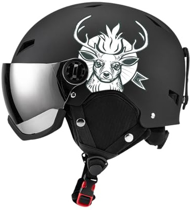 perfk Casque de Ski Lunettes de Neige Robuste Réglable Résistant à l'écrasement 8 évents de Refroidissement Protection de la tête Visière intégrée pour Le, Noir, m