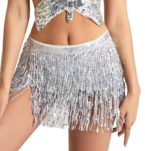MUNAFIE Pailletten Rock Glitzer Rock Bauchtanz Hüfttuch Kostüm Damen Festival Outfit Damen