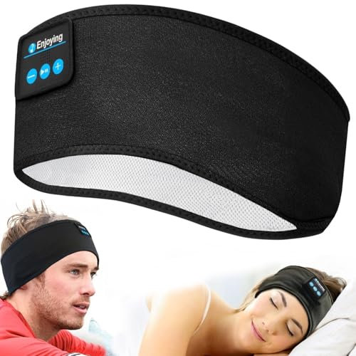 Schlafkopfhörer Bluetooth Sport Stirnband, Kabellos Schweißfest Stirnband Musik Bluetooth Kopfhörer für Männer Frauen, Weiche Kopfhörer für Sport, Fitnessstudio, Laufen, Joggen, Yoga (Schwarz)