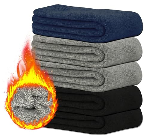 ehsbuy 5 Pairs Winter Thermal Socks Men Wool Warm Thick Knitting Soft Cozy Boots Socks Gifts Set for Ski Hiking Size UK 6-11