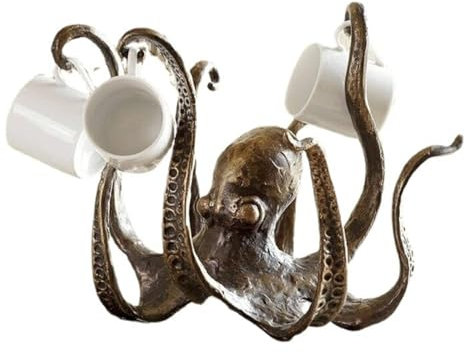BZVCRTYKL Octopus Mug Holder, Octopus Cup Holder, Octopus Coffee Mug Holder, Retro Resin Octopus Desktop Statue, Kitchen Dining Bar Statue Accessory, Kitchen Organizer, Black/413(Copper)
