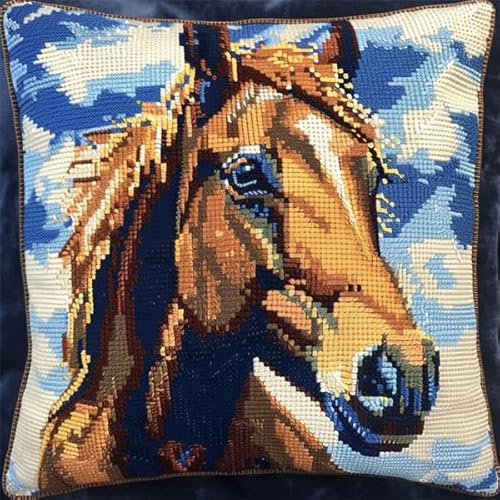 Kitquiver Knüpfkissen Set Pferd Knüpffaden Set (43X43cm) DIY Knüpfen Set Kissen Bastelset Knüpfen Handwerksset Kissen DIY Bastelset für Anfänger für die Sofa-Heimdekoration