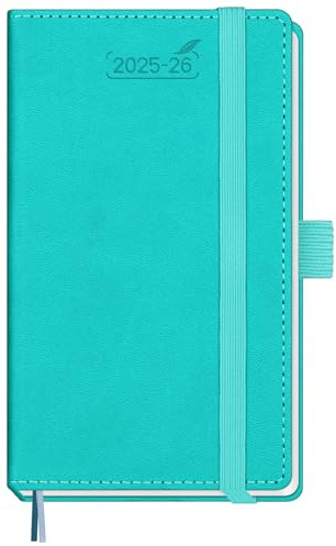 BEZEND Kalender 2026 Klein Wochenplaner A6, 18-Monate Taschenkalender Juli 25-Dez 26, Buchkalender PU-Leder Hardcover mit Stifthalter - Türkis
