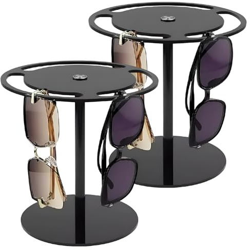 SHUESS 2 Stück 360 Grad Drehbarer Acryl-Brillenständer, Sonnenbrillenhalter für Mehrere Brillen, Schwarzer Brillen Organizer für 15 Brillen, Sonnenbrillen Aufbewahrung für Tisch, Kommode