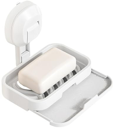 VirtuGro Portasapone Doccia Porta Sapone Bagno Porta Saponetta In Plastica Porta Sapone Cucina Murale con Vaschetta di Raccolta per Cassetto Portasapone a Ventosa (Bianco)