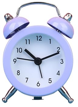 WAZUBC Mini sveglia retrò con campanella, 3,8 cm, doppia campana, elegante sveglia a doppia campana per gli amanti dello snooze e per chi ama lo snooze (viola)