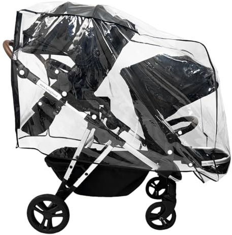 SASHA'S Double Rain and Wind Cover Made for Mockingbird Single-to-Double 2.0 Stroller w/Second Seat Kit 2.0,Ventilation Holes, Maximum Coverage Made in USA (Stroller not Included)