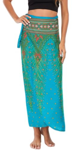 Yuetide Jupe Tube Longue à Imprimé Boho Femme Jupe Eté Plage Robe en Mousseline Voyage Jupe Portefeuille Fendue Hippie Vert 2
