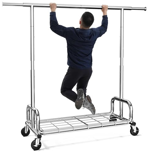 HOKEEPER Clothing Racks Heavy Duty Clothes Rack Adjustable Garment Rack for Hanging Clothes, Portable Coat Rack with Lockable Wheels, for Bedroom, Laundry, Balcony, Living Room 68.89''H*70.86''W*20D