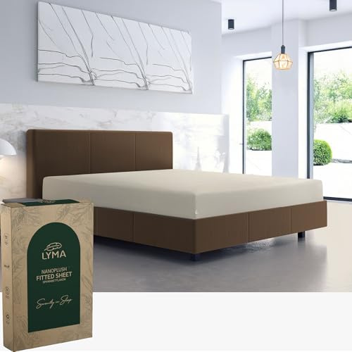 LYMA Bedding Spannbettlaken Set, Oeko-TEX Zertifiziert, Doppelt Gebürstete Nanoplush Stoff Bettlaken, Ultraweiches Atmungsaktiv Spannbetttuch für Matratzenhöhe bis 35 cm (Beige, (200x200+35cm))