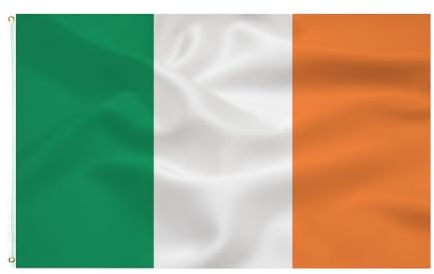 Ireland Flag 3x5FT -(90x150cm) Irish Flag Indoor/Outdoor Quality Polyester with Vivid Color and Brass Grommets Decorations