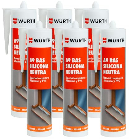 WURTH Silicone neutre A9 BAS blanc - 310 ml - Mastic professionnel pour aluminium, PVC et construction générale (6)