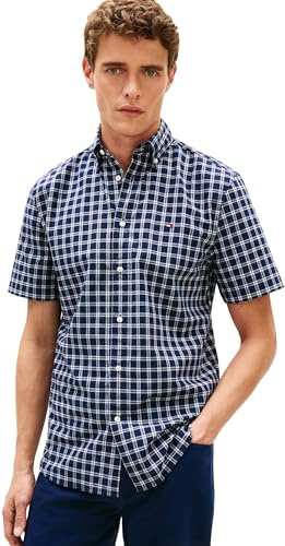 Tommy Hilfiger Uomo Camicia Poplin Check Regular Fit, Blu (Carbon Navy/Check), L