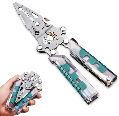 2026 Electrical Pliers, 23 In 1 Foldable Ｗire Stripper Tool with Voltage Test & Dual Alarms, Multifunctional Wire Cutters & Stylus Screwdriver for Cutting & Pulling Cable, HVAC, Car Repair Tool