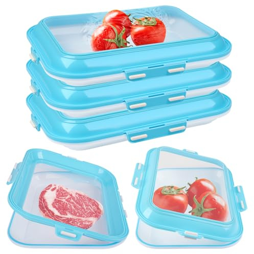 Qivine Set med 3 skärlådor för kylskåp, stapelbara matburkar set med elastisk folie, matburkar med lock för korv, ost, kött