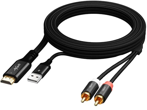 Mygatti 192 kHz unidirektional 1 m HDMI ARC/eARC auf 2RCA Audio Konverterkabel, USB betriebener L/R-Stereo Extraktor für TV zu Heimkino Systemverstärker/alte Lautsprecher,Soundbar – Plug & Play