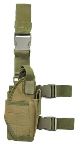 Fondina per pistola per coscia, nera, tattica, per pistole, militare, marsupio, sport, coscia, borsa per uomo, donna, moto, escursionismo, attività all'aperto, caccia, campeggio (Verde)