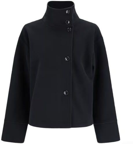 Veste courte élégante en laine avec col montant pour femme, conçue pour les vêtements décontractés de rue, les trajets, vêtements d'extérieur avec une seule boutonnière sur le devant (M, noir)