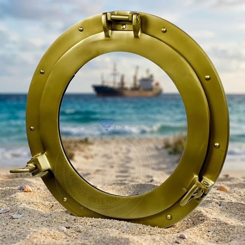 Piratenschiff-Bullauge aus hochwertigem, pulverbeschichtetem Aluminium | Exklusive Wanddekoration | Nagina International, Transparent Glass (Window), 20,3 cm