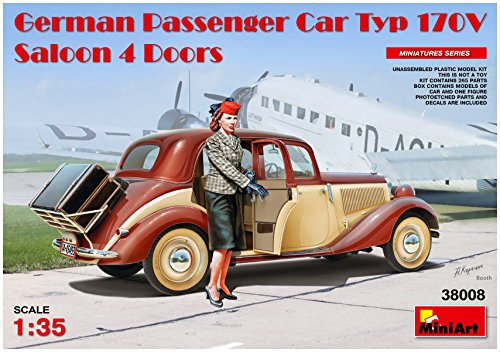 MiniArt 38008 1:35 Dt. PKW Typ 170V 4-Tür-Limousine - originalgetreue Nachbildung, Modellbau, Plastik Bausatz, LKW Bausatz, Auto Bausatz, Bausatz für Erwachsene, Verschieden