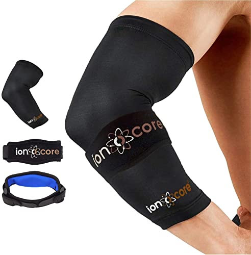ionocore Tennis & Golf Elbow Support Protection System for Men & Women - Copper Compression Sleeve & Tennis Elbow Support Strap - Pain Relief & Recovery for Tennis Elbow, Golfers Elbow, Gym & Sports