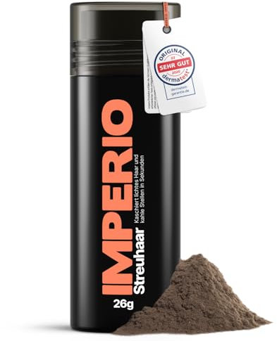 IMPERIO Streuhaar zur Haarverdichtung & vollem Haar in Sekunden. Schütthaar für einen authentischen Look. 100% Natur! In Premium Friseurqualität - 26g (Mittelbraun)