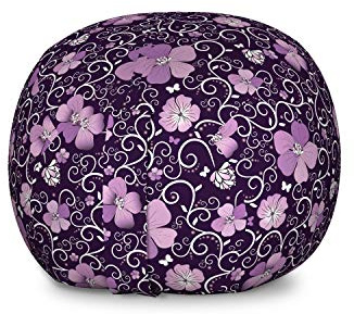 Ambesonne Floral Storage Toy Bag Chair, Butterfly Silhouettes with Plant Flower Patterned Design Swirls Curves, Stuffed Animal Organizer Washable Bag, Large Size, Lilac Dark Purple White