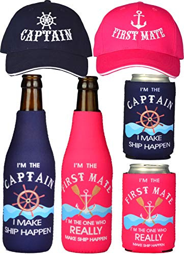 Captain Hats, First Mate Hats, Captain Gifts, First Mate Gifts for Women, Boat Captain Gifts, Gifts for Boaters, Boating Gifts, Boating Gifts for Couple, Nautical Sailing Match Navy Blue, Red