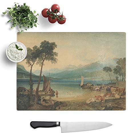 Kitchen Chopping Board Glass - J.M.W. Turner (Joseph Mallord William Turner) Lake Geneva - Textured Worktop Saver Cutting Board - Heat Resistant, Shatterproof and Hygenic - 39 x 28.5 cm